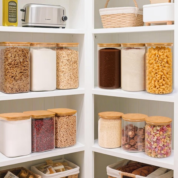 Set of of 2,Glass Storage Containers Clear Glass Food Canister with Bamboo Lid - Picture 6 of 8